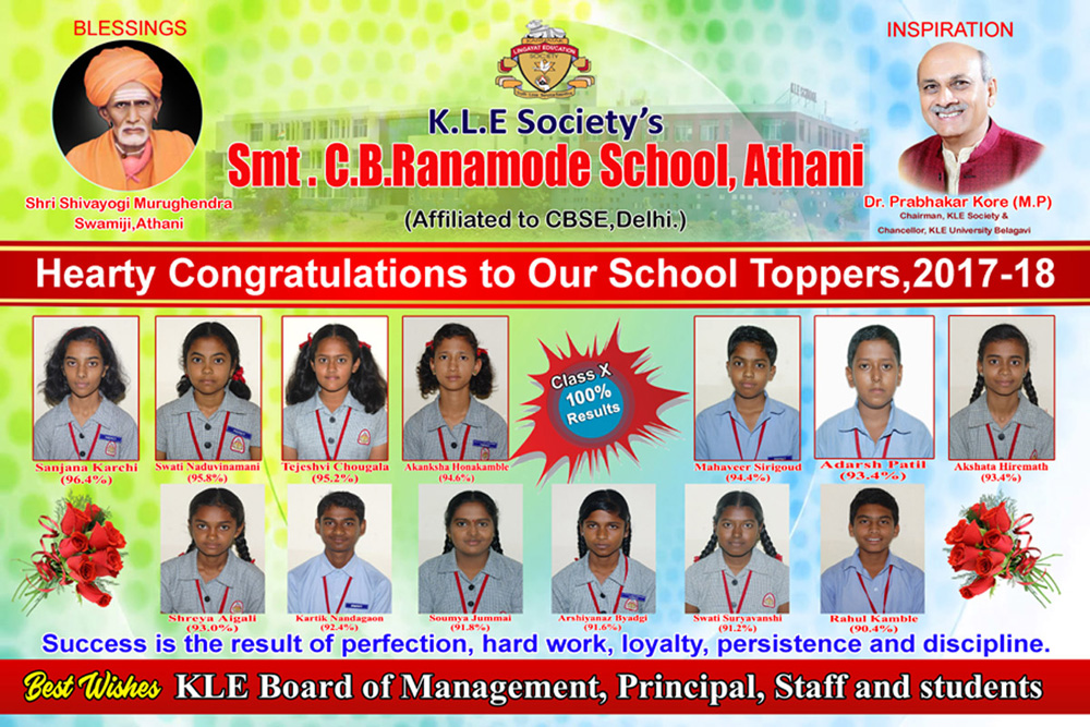 KLE SCHOOL,ATHANI - Hearty Congratulations to Our School Toppers, 2017-18 KLE SCHOOL,ATHANI - Hearty Congratulations to Our School Toppers, 2017-18